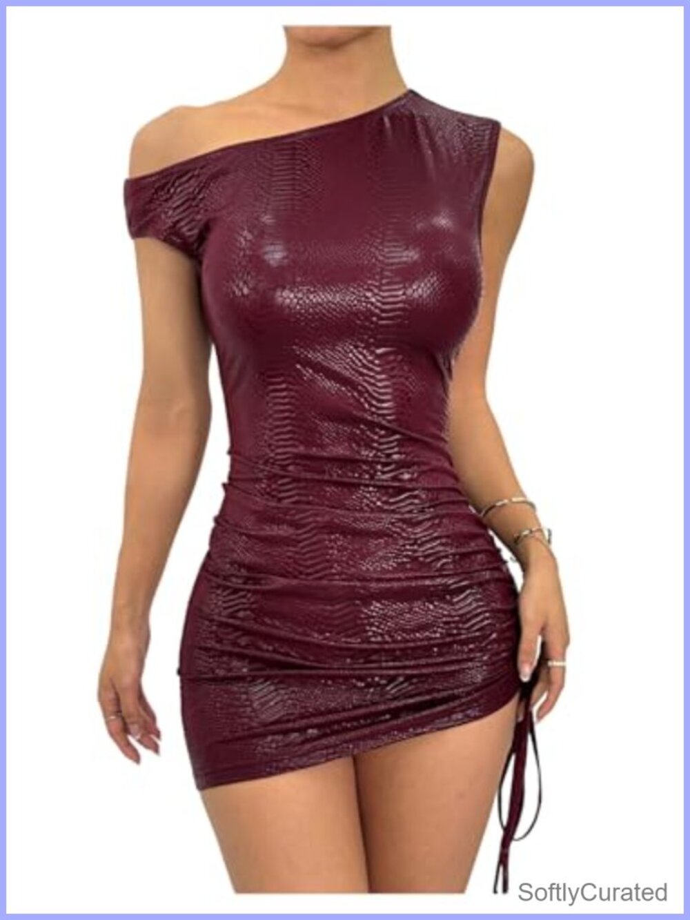 Faux Leather Off Shoulder Mini Dress Sleeveless Ruched Club Party